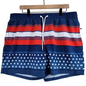 Patriotic Stars and Stripes Board Shorts Red White Blue Swim Trunks Mens XXL